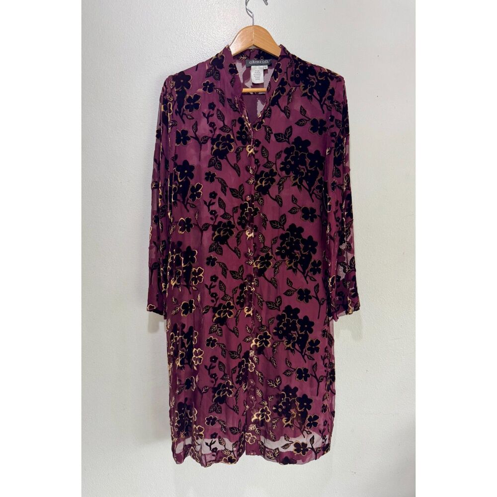 Oberon tunic dress silk rayon burnout velvet sheer cranberry red party women 12
